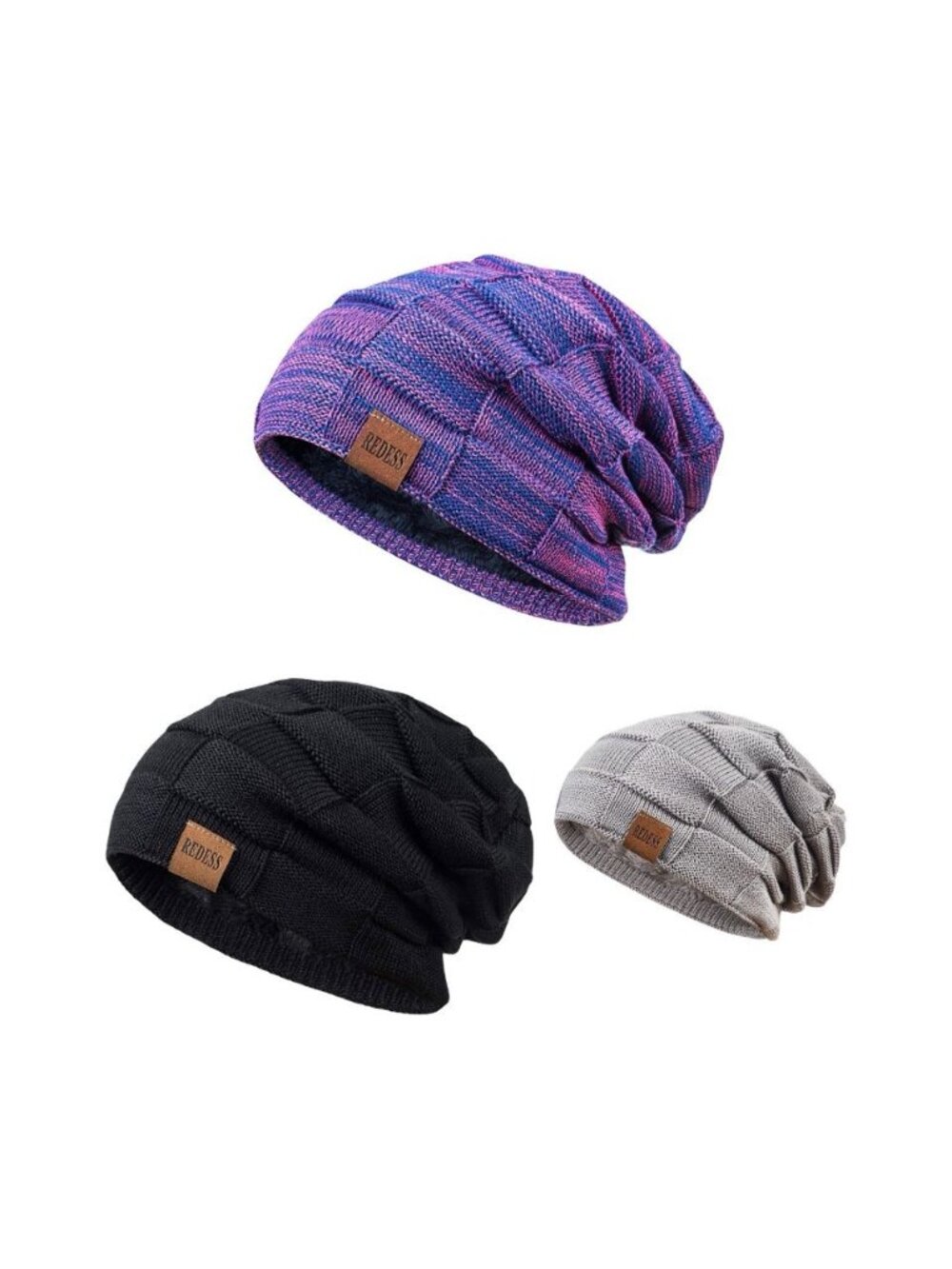 REDESS Beanie Hat Bundle Of 3 for Men and Women Winter Warm Hats Knit Slouchy